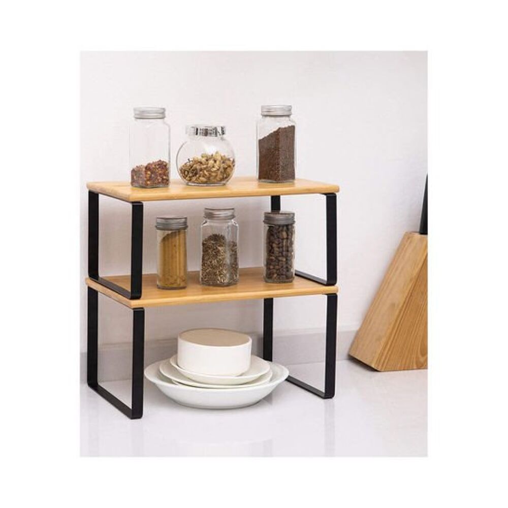 2-Piece Stackable And Expandable Cabinet Shelves Riser Spice Jars ...